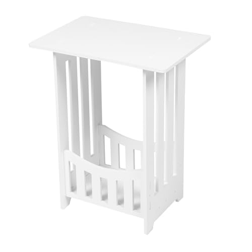 Zerodeko Small Side Table, PVC-Wood Narrow End Table White Nightstand for Living Room or Bedroom, Hollow Design with Storage, Compact Mini Night Table