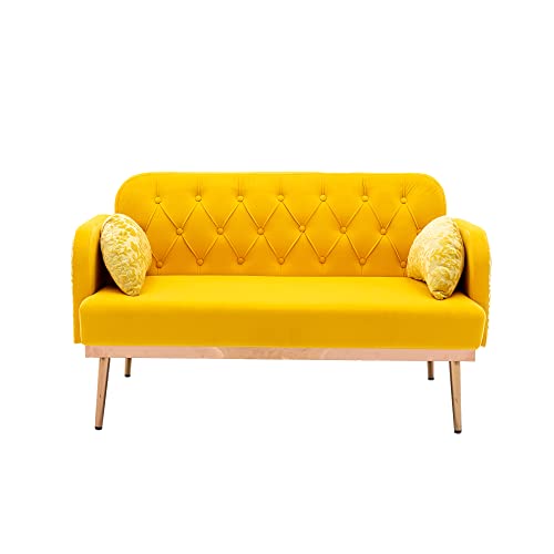 Small Velvet Couch, 55" Accent Sofa, Mid Century Modern Fabric, Recliner With Metal Feet, 600 Pounds Weight Capacity (Navy)