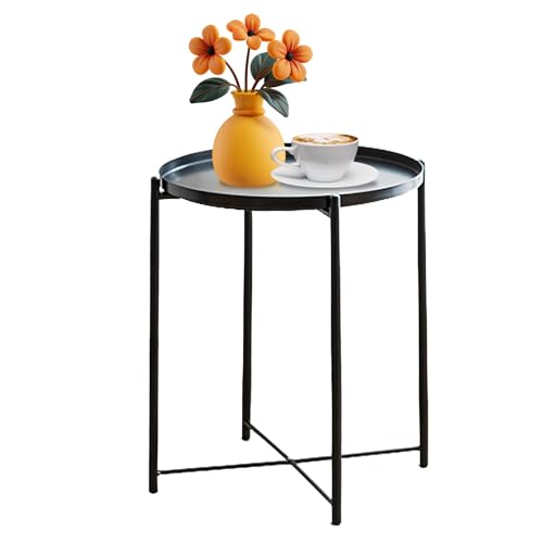 Metal Side Table, Round End Table, Waterproof Removable Tray Circle Accent Table, Accent Coffee Table Tea Table, Snack Table, Bedside Table for Nursery Bedroom Balcony Office, Yellow