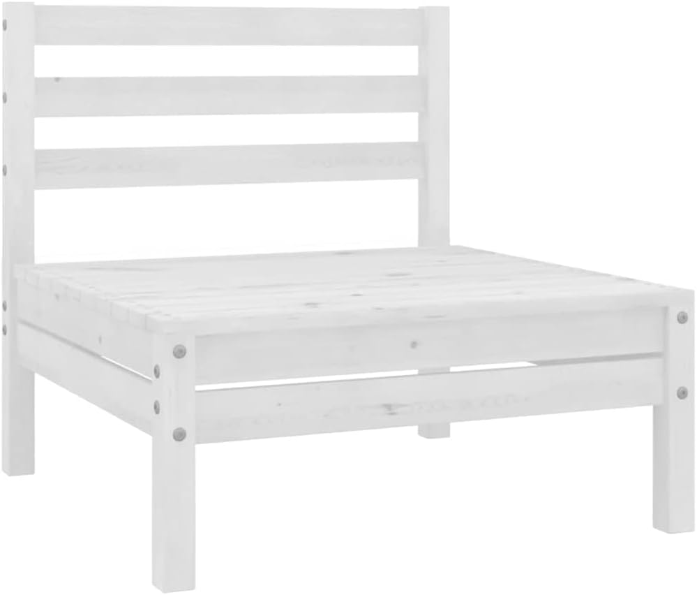 Couch with Cushions, Middle Sofa White Solid Pine Wood Standard Modular Middle Sofa
