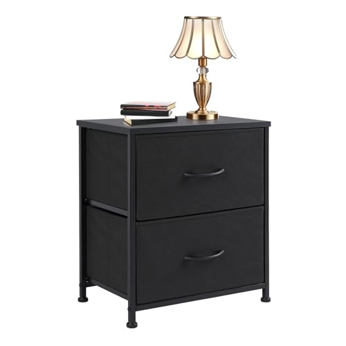 Whitmor Nightstand with 2 Fabric Drawers, Bedside Table for Bedroom, End Table Side Table for Closet, Dorm, Small Storage Organizer