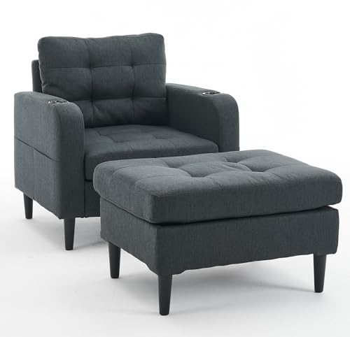 Futon Sofa Bed with Cup Holders and Side Pocket, Sofa Couches with Storage Ottoman for Apartments, Small Places, Bedrooms, Living Room,Cotton and Linen
