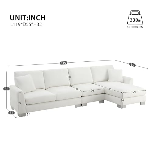 Modern Oversized 5-Seat L-Shaped Sectional Sofa with Chaise, Chenille Fabric Luxury Couch Set with 2 Free Pillows for Living Room, Apartment, Office
