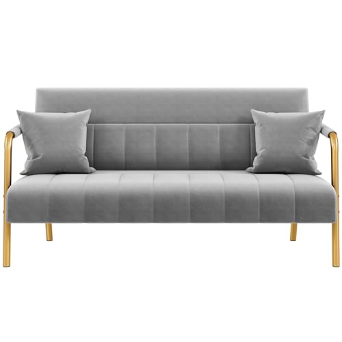 Yaheetech 30" W Modern Sofa Small Sofa Luxurious Velvet Fabric Couch with Gold-Tone Metal Arms and Legs for Living Room, Home Office, Studio Pink