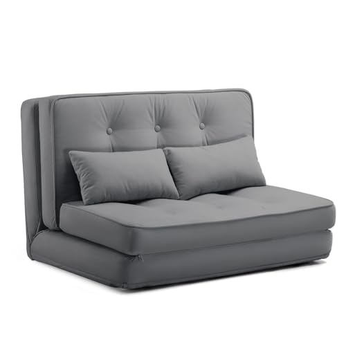 LUCKLIFE Folding Sofa Bed, Convertible Floor Sofa with Pillows, Fabric Floor Couch & Memory Foam Foldable Mattress with Washable Cover for Living Room, Guest Room, Dorm (Gray)