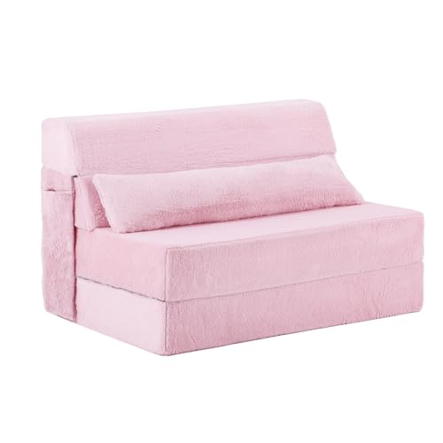 Tiita Folding Sofa Bed with Pillow Single Size Mattress&Plush Fabric with Portable Storage Bag,Floor Lounger Chair Bed for Living Room,Guest Room,Dorm,Apartment,Upstairs Loft,Home Office,Navy
