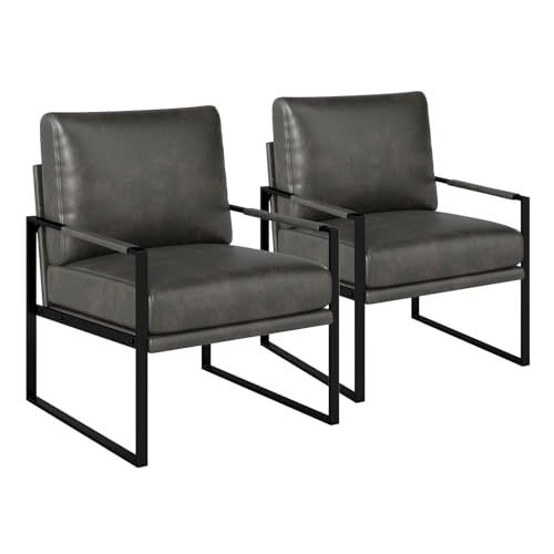 Phoenix Home PU Leather Accent Chair, Leisure Metal Framed Armchair with Extra Soft Padded and Cushion, 105 Degree Slant Back, Modern Reading Arm Chair for Living Room/Office/Bedroom, Black