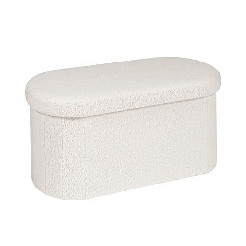 B FSOBEIIALEO Ottoman with Storage for Living Room, Sherpa Folding Storage Ottoman Foot Rest, 43.3 Inches Collapsible Bedroom Bench White