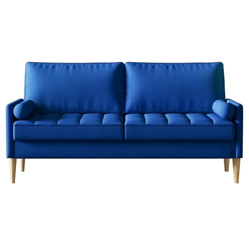 67.7'' Small Sofa Couch, Velvet Love Seat with Solid Wood Legs, Comfy Couches with 2 Pillows, Armrests for Living Room, Bedroom, Small Place