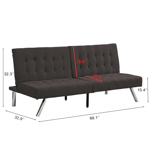 Anwick Convertible Sofa Bed Adjustable Couch Sleeper - Loveseat Futon Bed with Breathable Chenille, Metal Legs, and Adjustable Lounge - Perfect for Compact Living Space (Black)