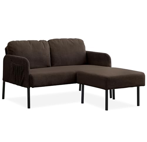 Polyester Fabric L Shaped Couch with Storage, Modern Futon Sofa Bed with Ottoman for Living Room, Small Place, Bedroom