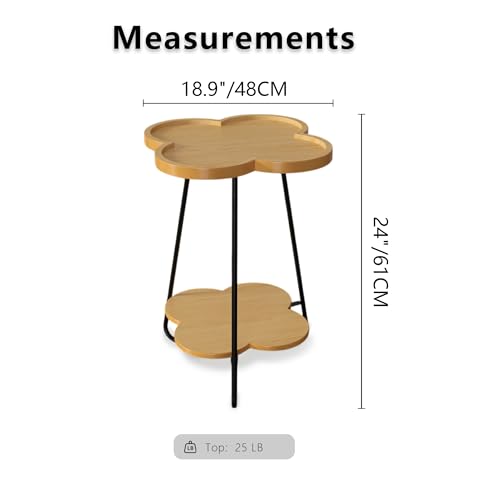 Modern Round Side Table with Petal Design - 2-Tier Accent Table with Metal Frame & Wood Top, Vintage Nightstand for Living Room, Bedroom, Entryway - Stylish & Sturdy Home Decor