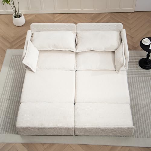 3-in-1 Pull Out Sofa Bed with Storage & USB Charging, Corduroy Convertible Sleeper Couch for Small Spaces, L-Shaped Sofa Bed for Living Room, Bedroom, Apartment