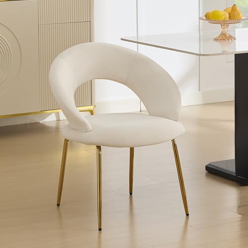Pink Vanity Chair, Modern Velvet Living Room Accent Chair with Curved Backrest, Upholstered Cute Armchair with Golden Metal Legs for Dressing Room Bedroom Dining Room Office (Pink+Velvet)