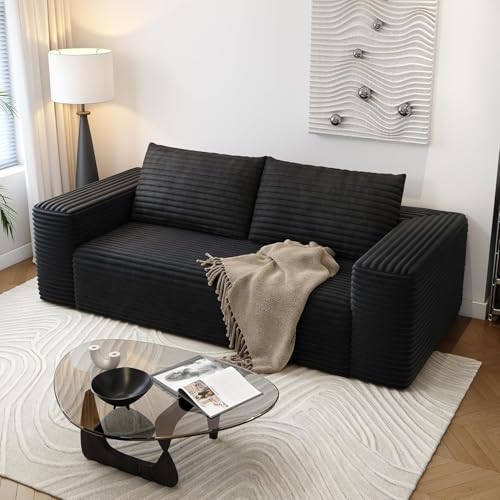 63" Cloud Loveseat Sofa - Boneless Deep Seat 2-Seater, No Assembly Foam Floor Couch, Plush Corduroy Fabric, Modern Living Room Sofa for Small Space Apartment, Bedroom, Office (Black, 63")