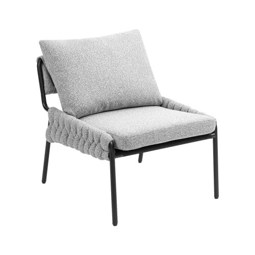 Modern Accent Lounge Chair with Braided Upholstery and Metal Frame, Comfortable Armchair for Living Room or Bedroom, Soft Cushioned Seat and Backrest, Set of 1 (Beige)