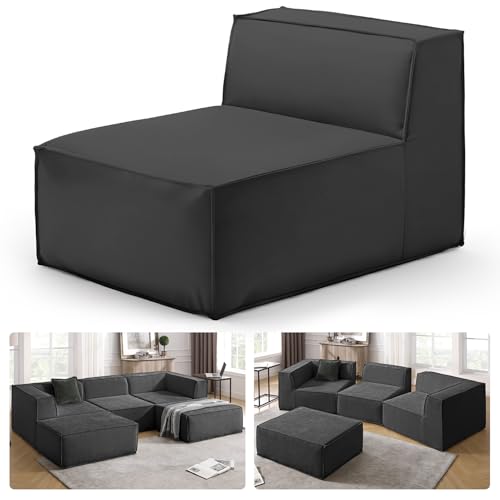 38“ Modular Sectional Sofa Convertible Cube Compressed Couch Seat Set, Combine L-Shaped U-Shaped, Free Assembly, Space-Saving for Living Room, Thick Foam Fabric Chenille Grey (Only Ottoman)