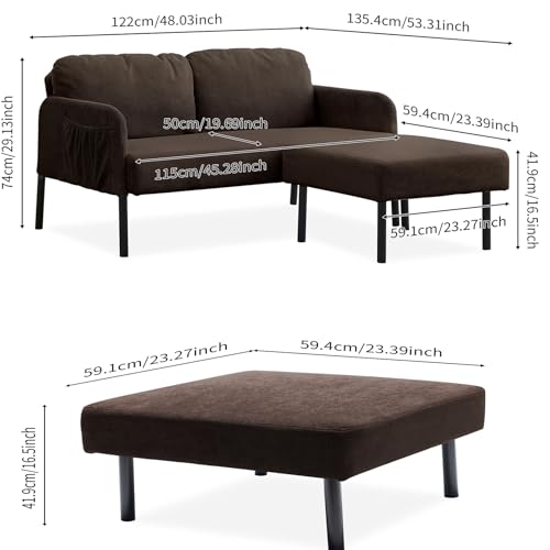 Polyester Fabric L Shaped Couch with Storage, Modern Futon Sofa Bed with Ottoman for Living Room, Small Place, Bedroom