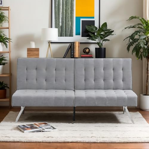 Anwick Modern Fabric Sofa Bed Futon,Convertible Sleeper Bed Folding Couches with 3 Reclining Angles,Split Back 68" Small Recliner Loveseat for Living Room Apartment Office (Light Gray, 68")
