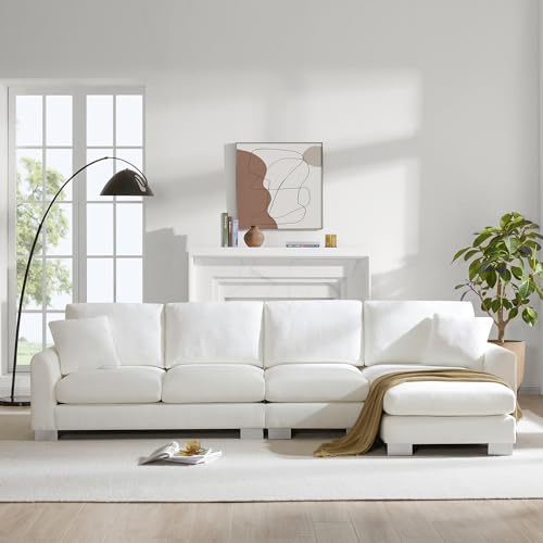 Modern Oversized 5-Seat L-Shaped Sectional Sofa with Chaise, Chenille Fabric Luxury Couch Set with 2 Free Pillows for Living Room, Apartment, Office