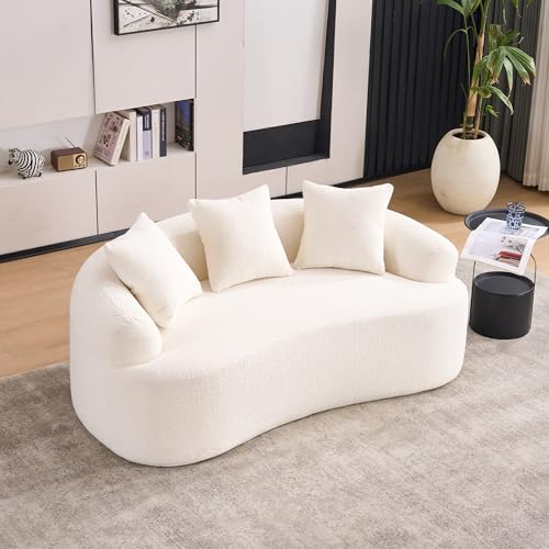 No-Assembly Curved Loveseat Sofa for Small Spaces - 65" Compact Chenille Fabric Sofa with 3 Pillows, 300 lbs Capacity