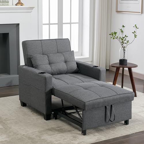 Anwick 3-in-1 Convertible Futon Sofa Bed, Sleeper Chair with Adjustable Backrest Recliner, Modern Linen Fabric, USB & Type C Charging Ports, Ideal for Living Room, Bedroom, Small Spaces