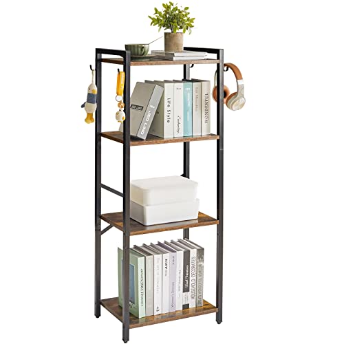 YMYNY Bookshelf, 5-Tier Ladder Shelf Organizer, Narrow Shelving Unit, Corner Storage Racks, Large Capacity Bookcase, for Home Office Living Room Balcony Bathroom, 57.7" H, Metal Frame,UHBC005H