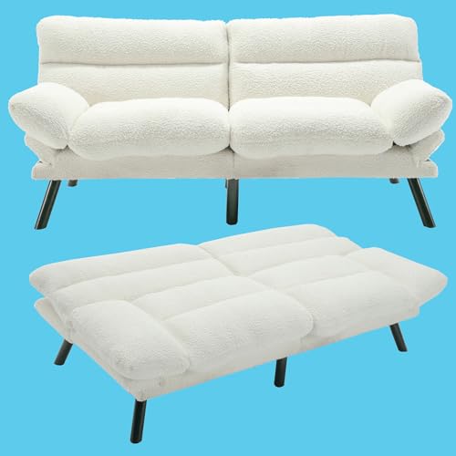 71" Futon Couch Bed with Mattress Included,Convertible Folding Sleeper Sofa Bed with Adjustable Backrests,Modern Loveseat Sleeper for Living Room Bedroom Small Space Home Office (Hot Pink) (White)