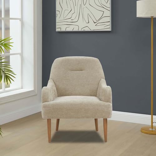 Modern Accent Chair with Wood Legs, Comfy Chenille Reading Armchair, Single Upholstered Sofa Loung Chair for Living Room Bedroom, Office,Study (Light Grey)