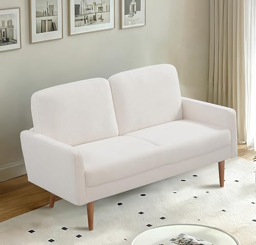 Anwick Modern Boucle Loveseat Sofa,2-Seater Fabric Love Seat w/ 2 Pillows,Stylish Golden Legs,52" Mini Sofa Couches for Small Home Living Room Bedroom Office (Black)
