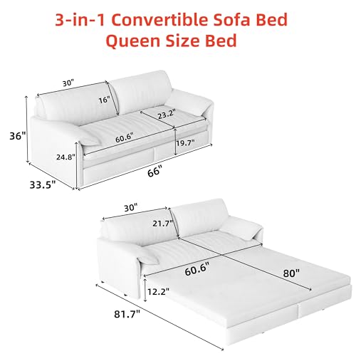 Queen Pull Out Sofa Bed, 3-in-1 Convertible Sleeper with Side Storage, Multi-Functional Velvet Loveseat Bed