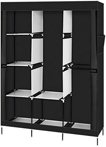 Wardrobe Closet,Portable Closet for Bedroom Steel Pipe Diameter 19mm Strong and Sturdy Black Portable Closets for Hanging Clothes with 3 Hanging rods, 6 Storage Shelves and Side Pockets