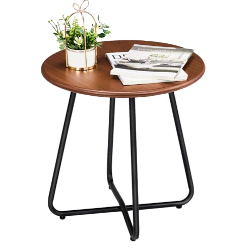Side Table, Round End Table for Living Room, Bedroom, Nightstand with Steel Frame for Small Spaces, Accent Coffee Table