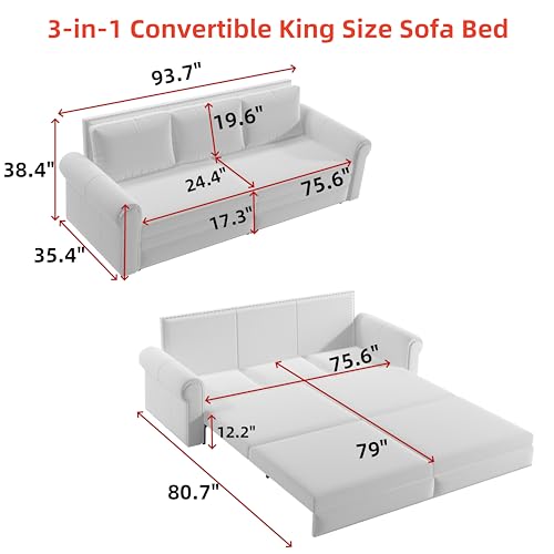 Premium Chesterfield Convertible Sofa Bed, 94" Large Velvet Sleeper with Tufted Details & Rolled Arms, Multi-Functional Couch for Living Room, Apartment and Home Office