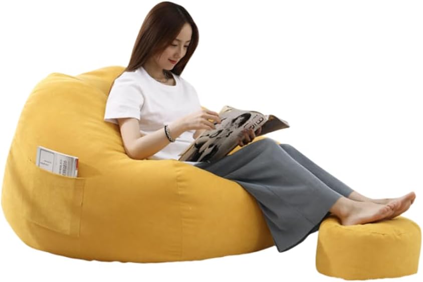 Beanbag Chairs for Adults, Comfortable Bean Bag Couch, Skin-Friendly Soft Breathable Invisible Zip Design Double Needle Sewing Process (No Filler),Orange,L