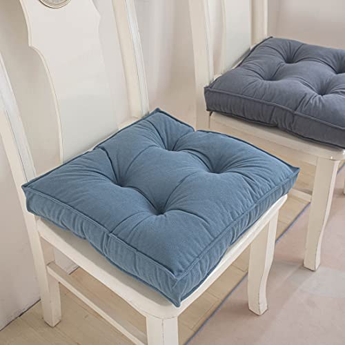 ETULLE Solid Color Soft Chair Pad Seat Cushion Square Tufted Chair Cushion for Dining Chairs, Office Chairs, Hardwood Floors (Blue,16"x16")