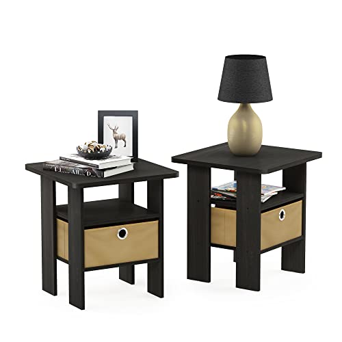 Furinno Dario End Table / Side Table / Night Stand / Bedside Table with Bin Drawer, 1-Pack, Columbia Walnut/Dark Brown