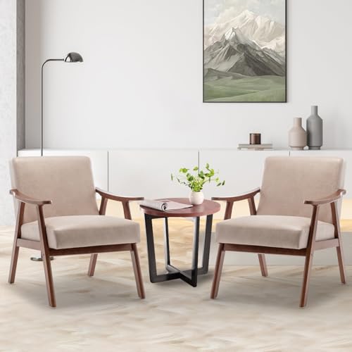 Modern Chair, Living Room Chair with Solid Wood Frame, Upholstered Lounge Armchair, Reading Room, Living Room, Indoor Lounge Chair Easy Assembly (Light Camel)