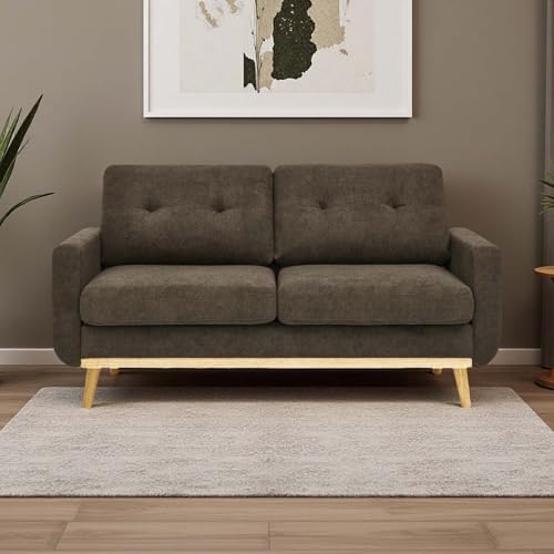 Mid-Century Cream Love Seat Couch, 67.7" Upholstered Loveseat Sofa, Corduroy Office Couch with Wooden Legs and Tufted Back for Bedroom Office Apartment (Cream)