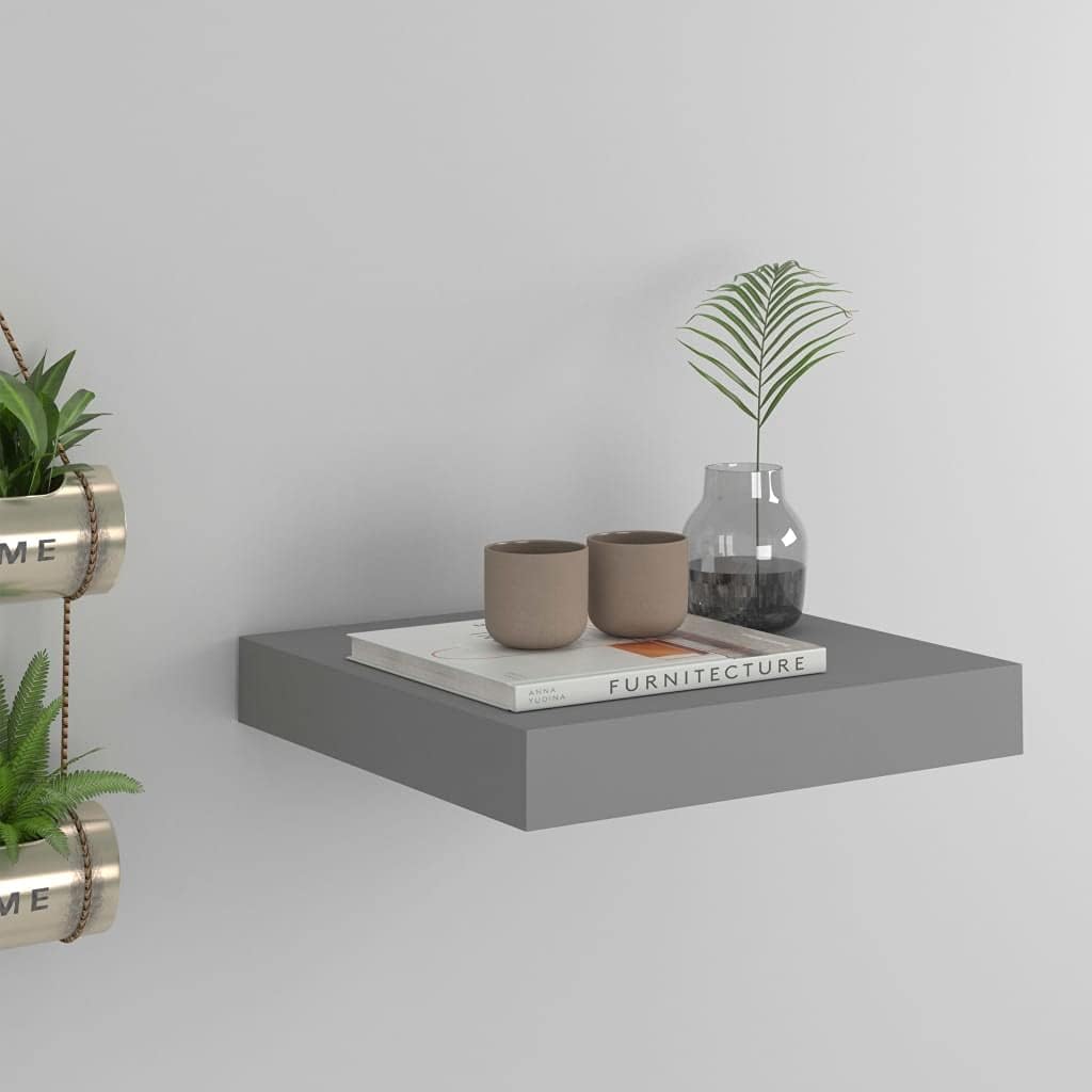 Floating Wall Shelf Gray 9.1"x9.3"x1.5" MDF,Stylish Floating Wall Shelf with Invisible Mounting System for Home Decor and Storage Home Furniture, Décor Accents