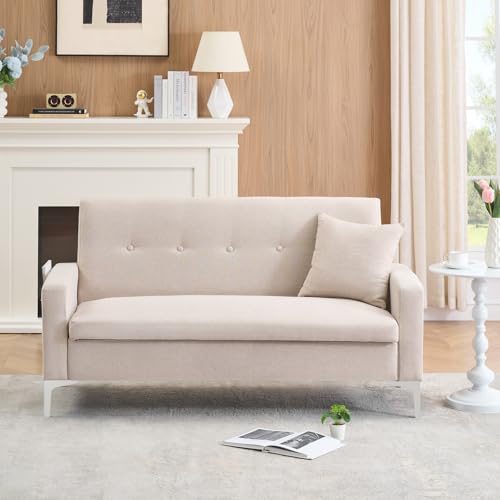 57.1-Inch Modern Fabric Loveseat Sofa with Metal Legs Hidden Storage Space Perfect for Living Room, Bedroom, or Office (Green)