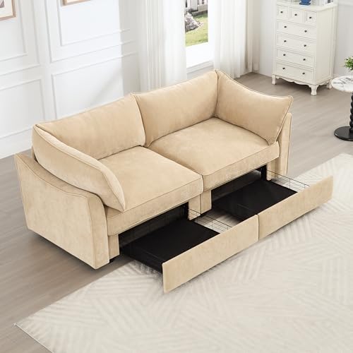 Aoowow Chenille Ottoman with Storage Upholstered Storage Ottoman for Modular Sectional Sofa for Living Room,Green