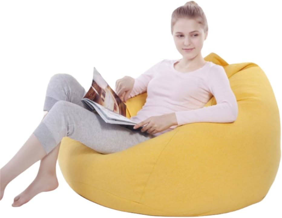 Bean Bag Chairs for Teens, Large Small Lazy Sofas Cover Chairs, Hemp Texture Skin-Friendly Natural Simple Design, Futon Sofa Beanbags (No Filler),Brown,M