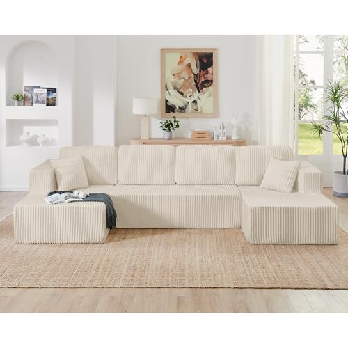 U-Shaped Modular Sectional Sofa with Sleeper Function, Modern Minimalist Corduroy Fabric for Living Room, Bedroom