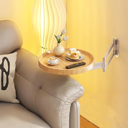 Wall Mounted Small Round Table,Small Folding Desk,Foldable Coffee Table Tray,Wall Table With Retractable Shelf Wood Fold Down,Extendable Space Saving Dining Table Floating Side Table(Walnut color)
