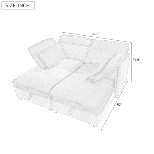 Modular 4-Seater Sofa with Storage, Double-Layer Cushion Sectional Sofa, Freely Configurable for Living Room, Office and Apartment