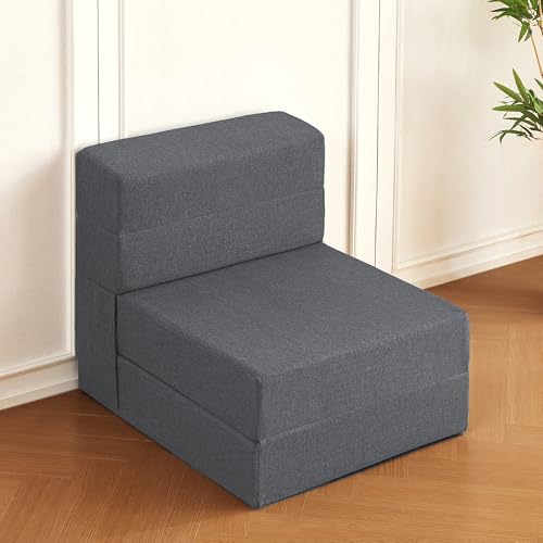 Single Size Folding Sofa Bed - Foam Fold-Out Couch, Space-Saving Futon Sofa Bed, Sleeper Couch for Living Room, Home Office, Apartment, Guest Room, Lazy - Light Grey