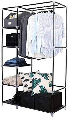 64inches Portable Closet Storage Organizer Wardrobe Clothes Rack with Shelves Black