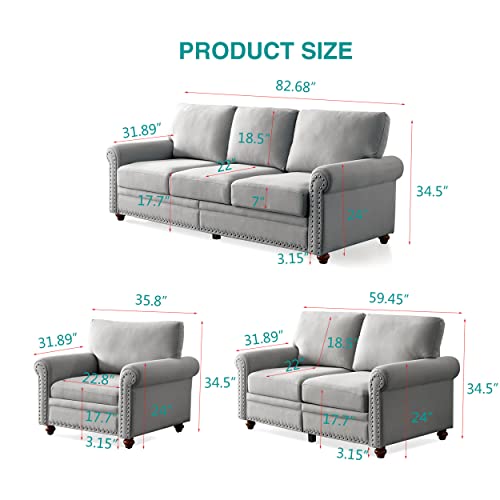 Harper & Bright Designs Accent Chair Sofa Chair Single Seat Chair with Wood Leg, Nails Decoration Linen Fabric Upholstery Armchair for Living Room, Bedroom, Small Space (Grey)