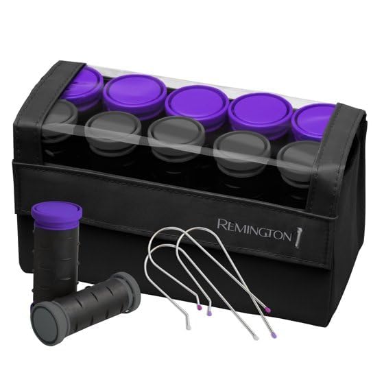 Remiington-Compact Ceramic Hot Hair Rollers - 1.25" Travel Size Set with Anti-Static Technology, Ionic Infusion, in Sleek Black - (10 Piece Kit)